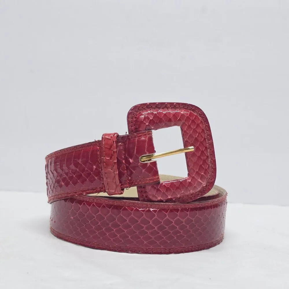 Vintage Genuine Snake Skin Belt Women's M In Hot Pink Fuchsia Boho Chic Exotic